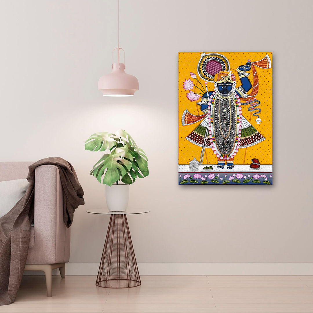 Lord Krishna Canvas Wall Art | Indian Spiritual Painting for Home, Living Room & Temple Decor