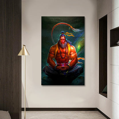 Lord Hanuman Meditation Canvas Painting Frame | Powerful Hanuman Wall Art | Spiritual Warrior Canvas Wall Decor for Living Room