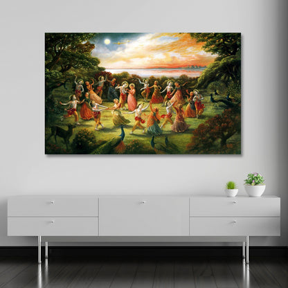 Krishna Raas Leela Canvas Painting Spiritual Wall Art for Living Room