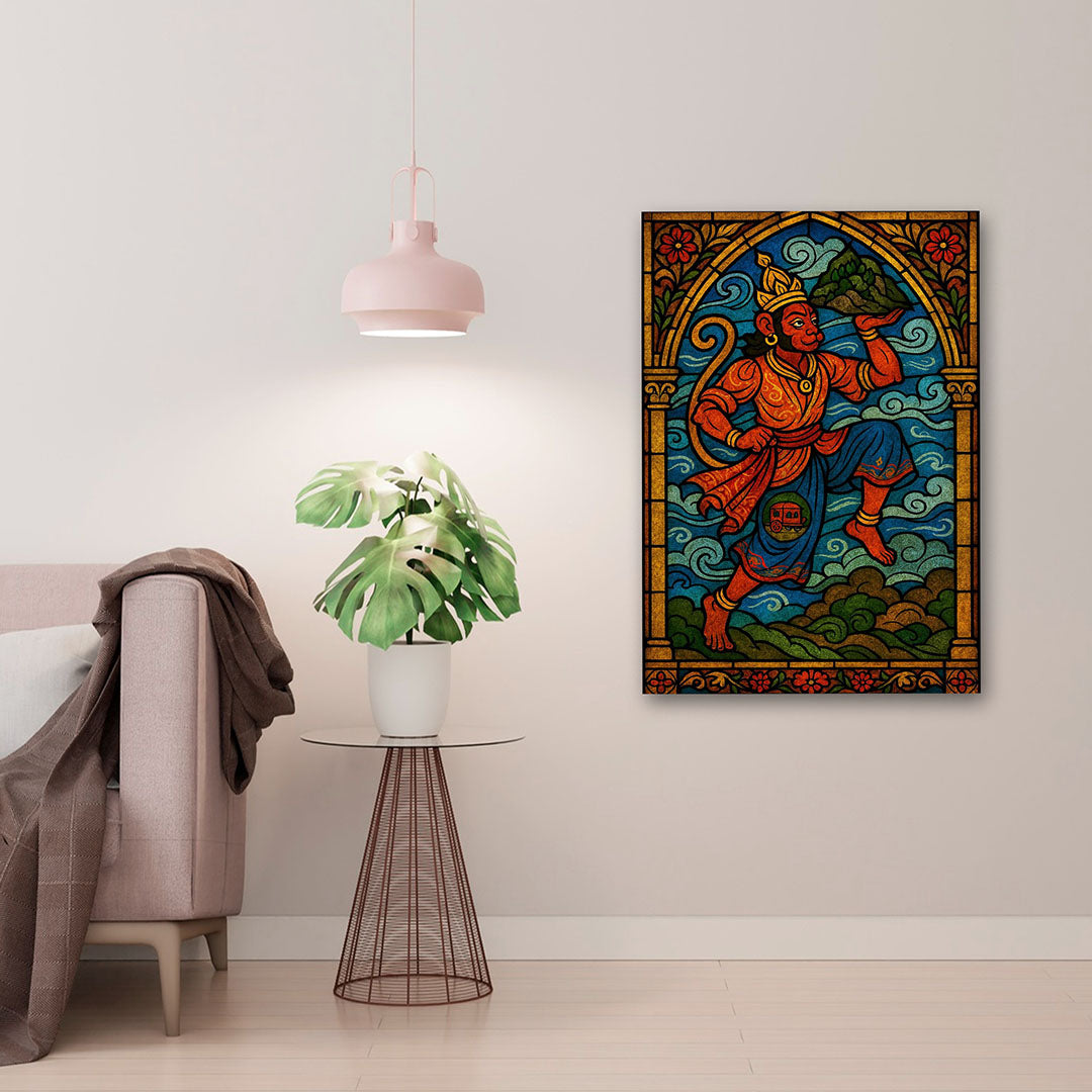 Hanuman Ji Canvas Wall Art | Spiritual Hindu God Painting for Home, Temple & Living Room Decor