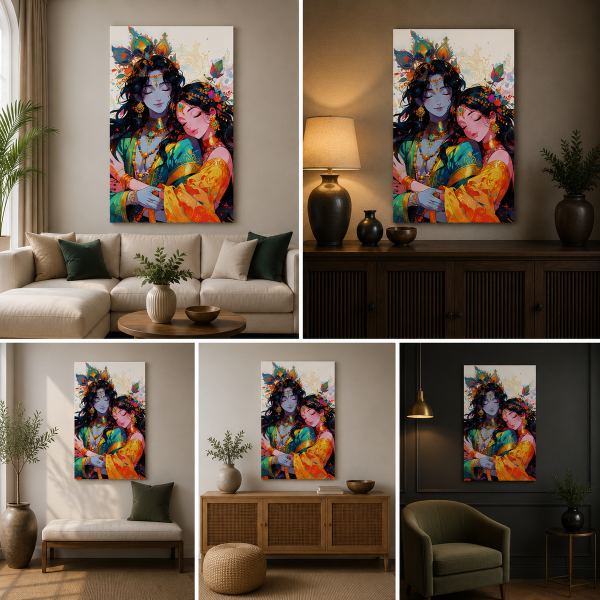 Modern Radha Krishna Canvas Painting Frame | Colorful Artistic Krishna Wall Art | Large Contemporary Spiritual Wall Decor for Living Room