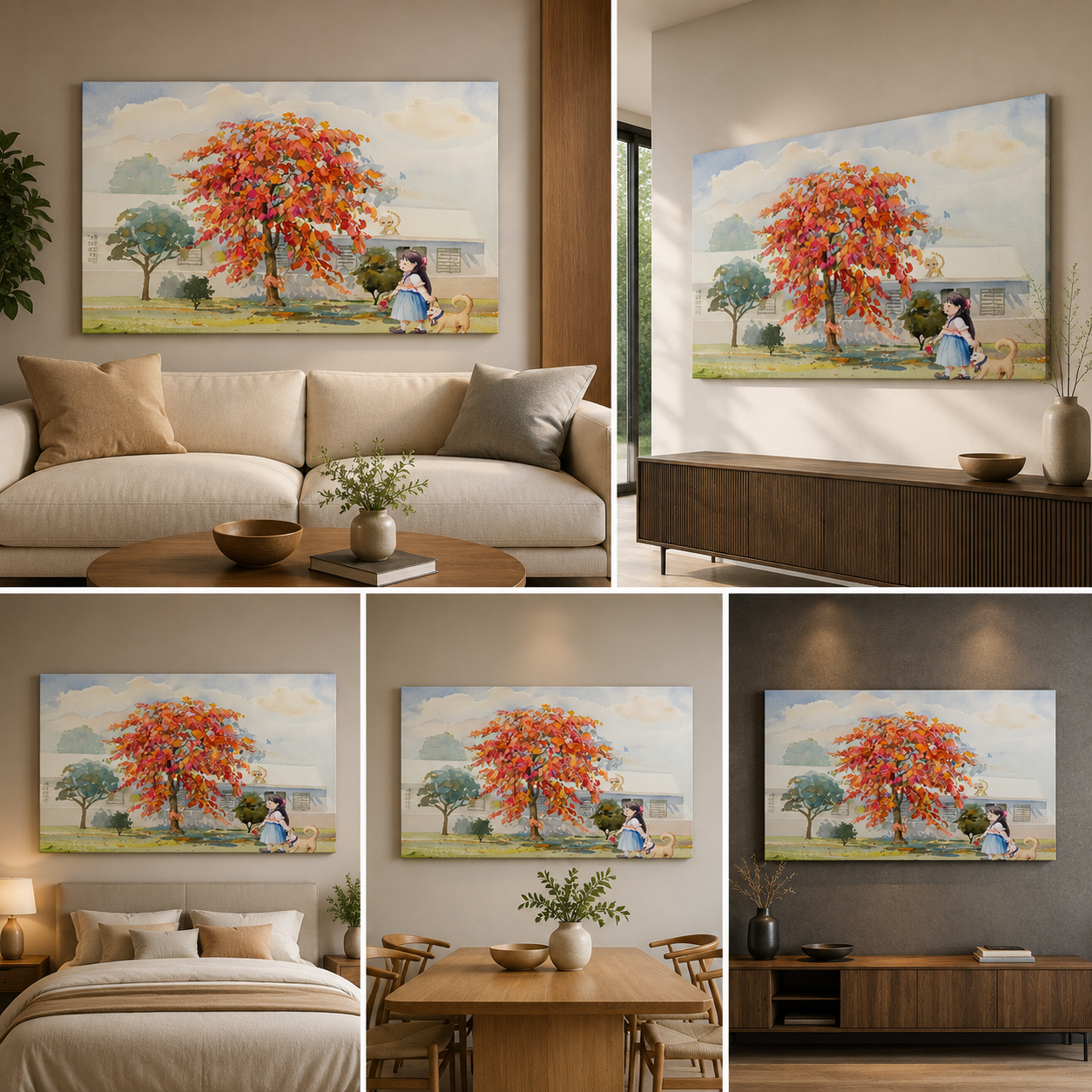Flower Field with Frame for Living Room Wall Decor