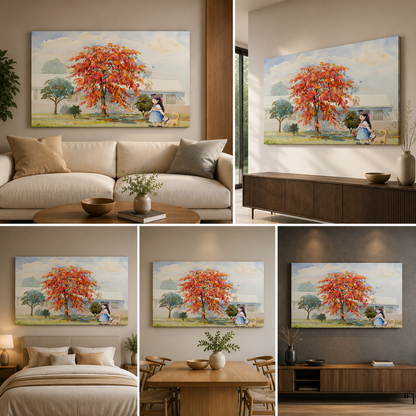 Flower Field with Frame for Living Room Wall Decor