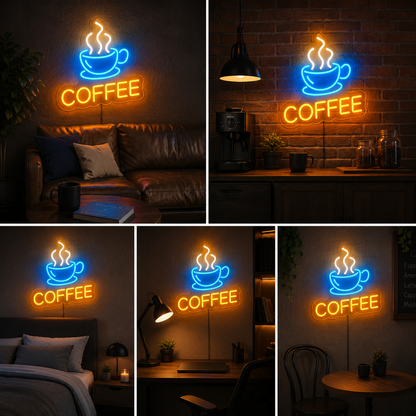 Coffee Neon Sign Board LED Wall Light Big Size Cafe & Restaurant Decor (20 By 15 Inches)