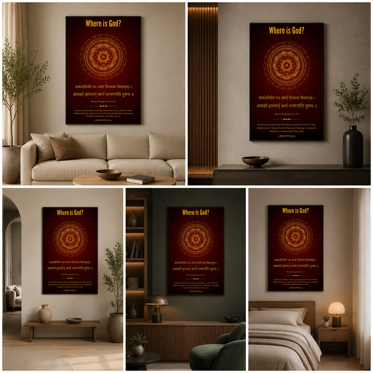 Where is God Spiritual Canvas Painting Frame – Hindu Mandala Om Sacred Quote Canvas Wall Art Painting Frame for Living Room & Meditation Decor
