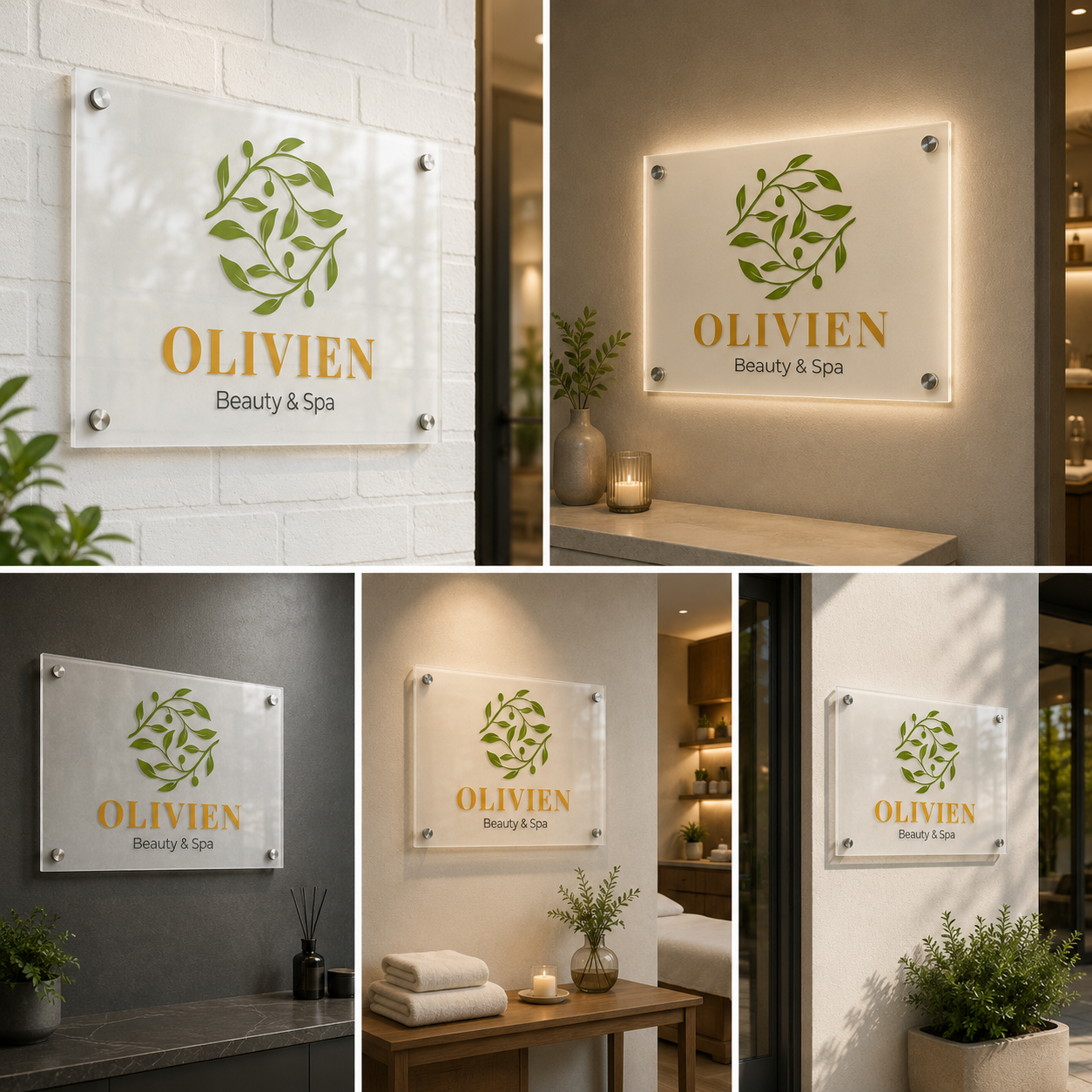 Spa Acrylic Logo Sign Board | Custom Printed Wall Signage with Standoff Mount for Salon & Spa Branding