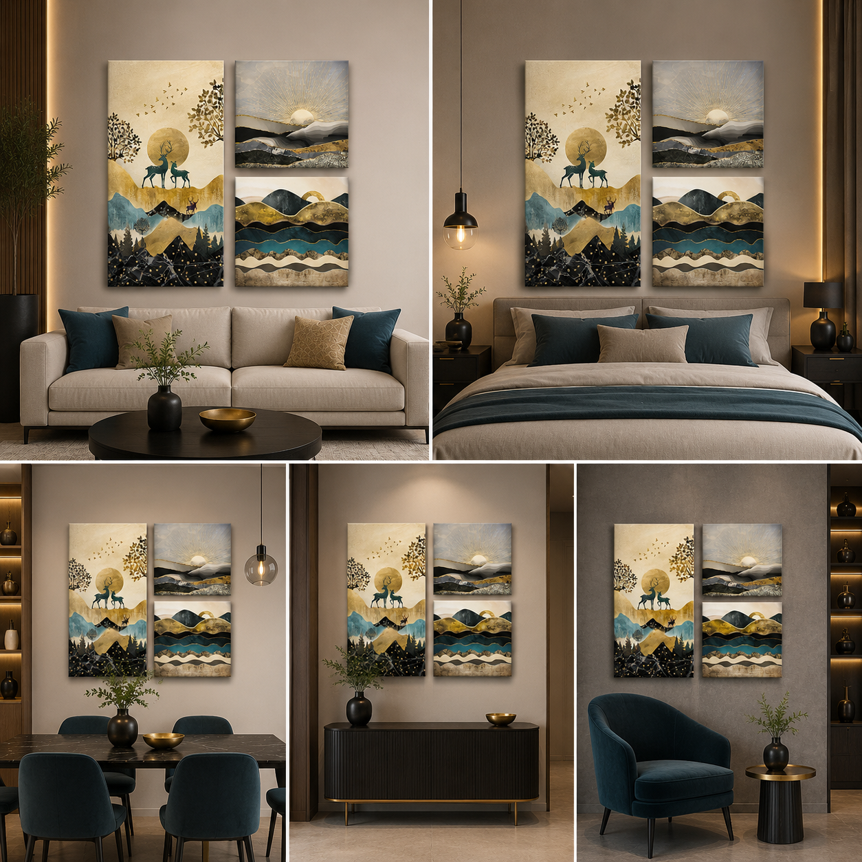 Abstract Nature Landscape Canvas Painting Wall Art Set – Large Size Frame (36 x 36 Inches Total Part)