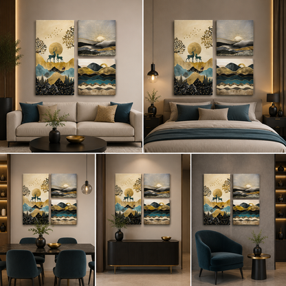 Abstract Nature Landscape Canvas Painting Wall Art Set – Large Size Frame (36 x 36 Inches Total Part)