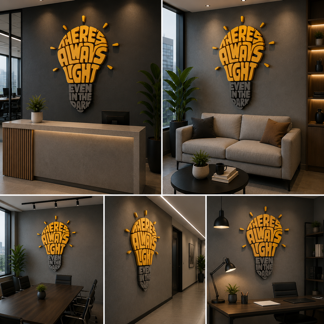 Motivational Acrylic Wall Sign There’s Always Light Even in the Dark – Creative 3D Typography Wall Decor for Office, Lounge & Workspace Interiors