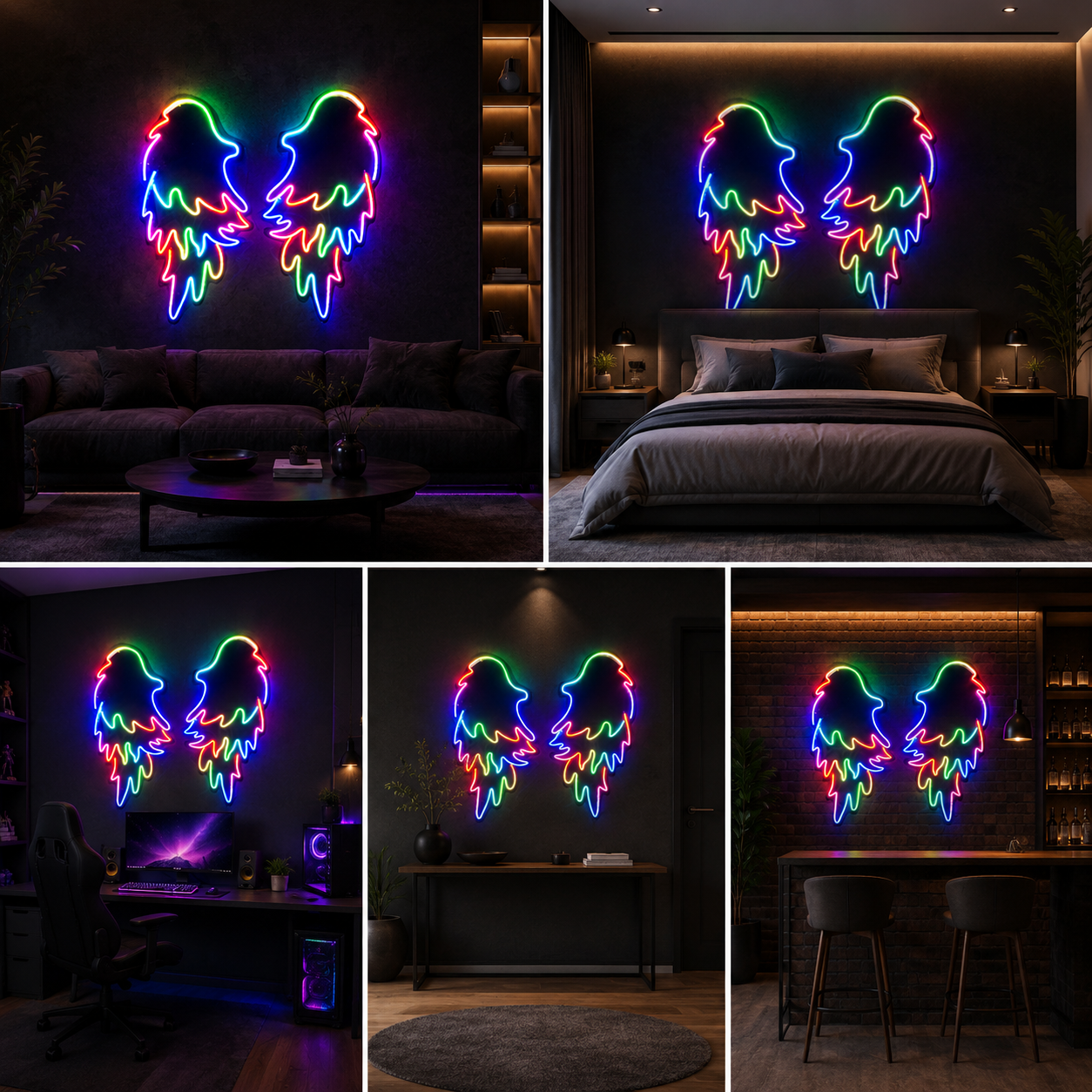 Flo-ro Angel Wings Neon Sign Board | Neon Light Name Plate | Neon Name Light Customized 4 By 4 Feet