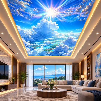 3D Sunlight Sky Ceiling Design with Clouds for Living Room, Office & Bedroom
