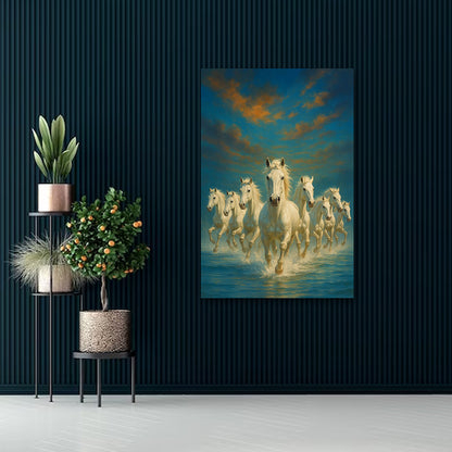 7 running white horses sea painting vastu canvas art for home decor