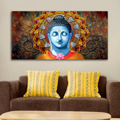 The Seven Colours Beautiful Lord Buddha Painting with Frame for Living Room Wall Decoration | Big Size Large Canvas Painting | Meditating Buddha Painting | Canvas Painting | Wall Frame | Gifts | Bedroom | Office Wall Decor | Wall Decor for Living Room