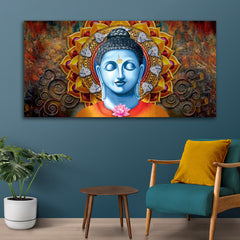 The Seven Colours Beautiful Lord Buddha Painting with Frame for Living Room Wall Decoration | Big Size Large Canvas Painting | Meditating Buddha Painting | Canvas Painting | Wall Frame | Gifts | Bedroom | Office Wall Decor | Wall Decor for Living Room