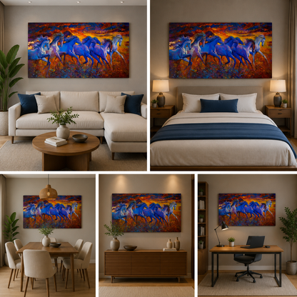 3D Running Horses Painting Wall Frame for Living Room Decoration