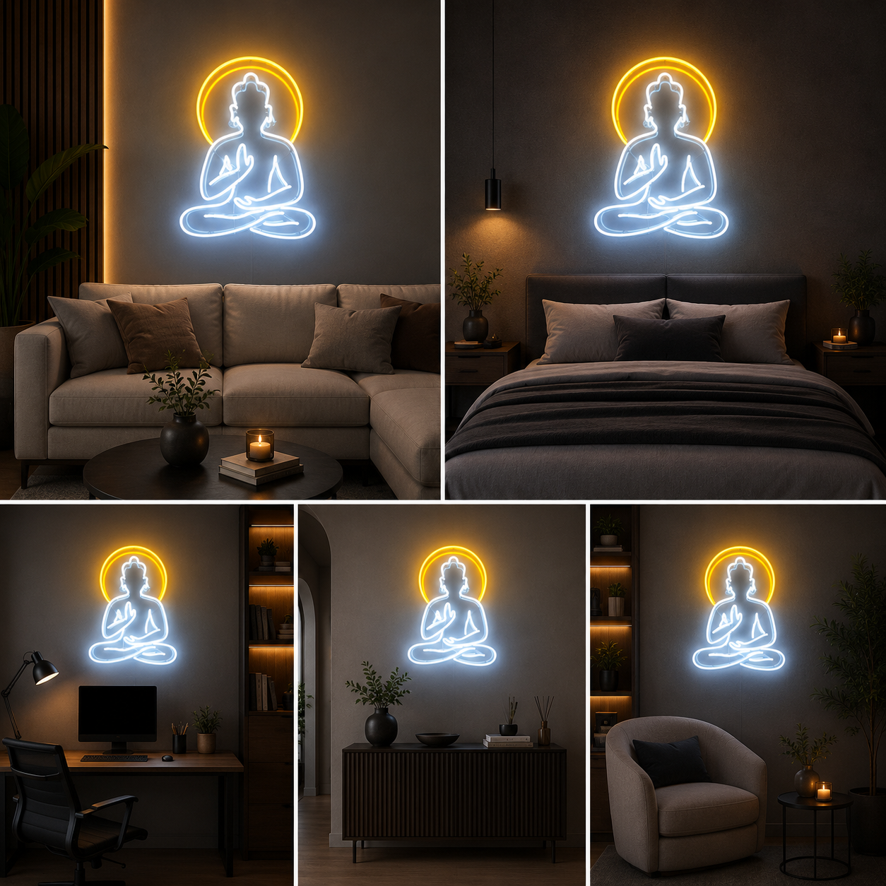 Meditating Buddha Neon Sign Board – Custom Neon Light Wall Decor