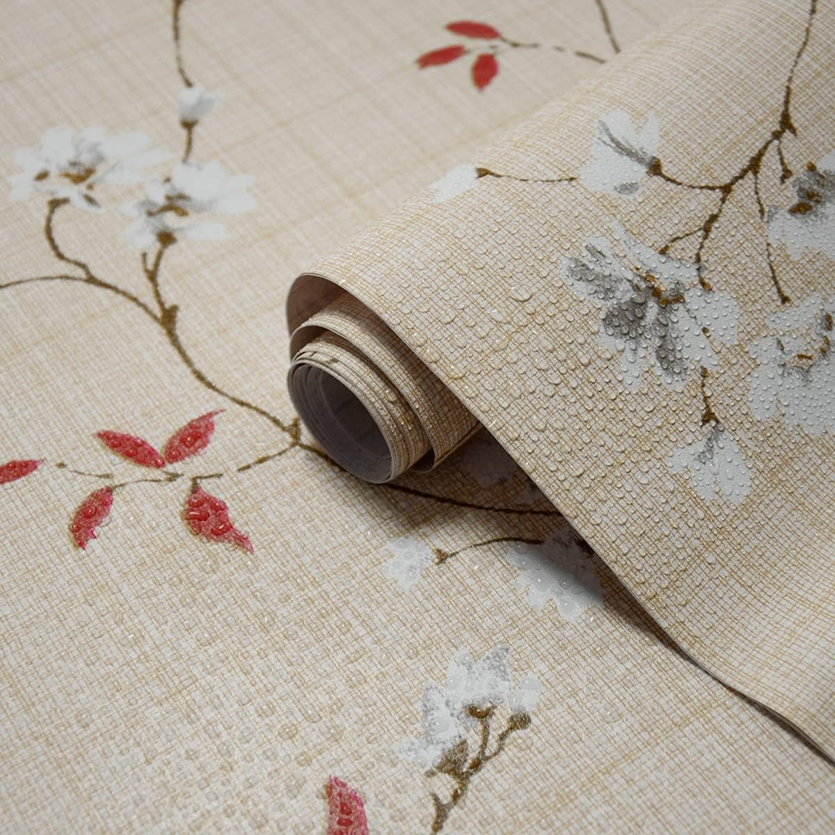Self Adhesive Wallpaper for Wall Decor Waterproof Vinyl Stickers PVC Wall Papers (45 cm x 300 cm) (Beige Flower)