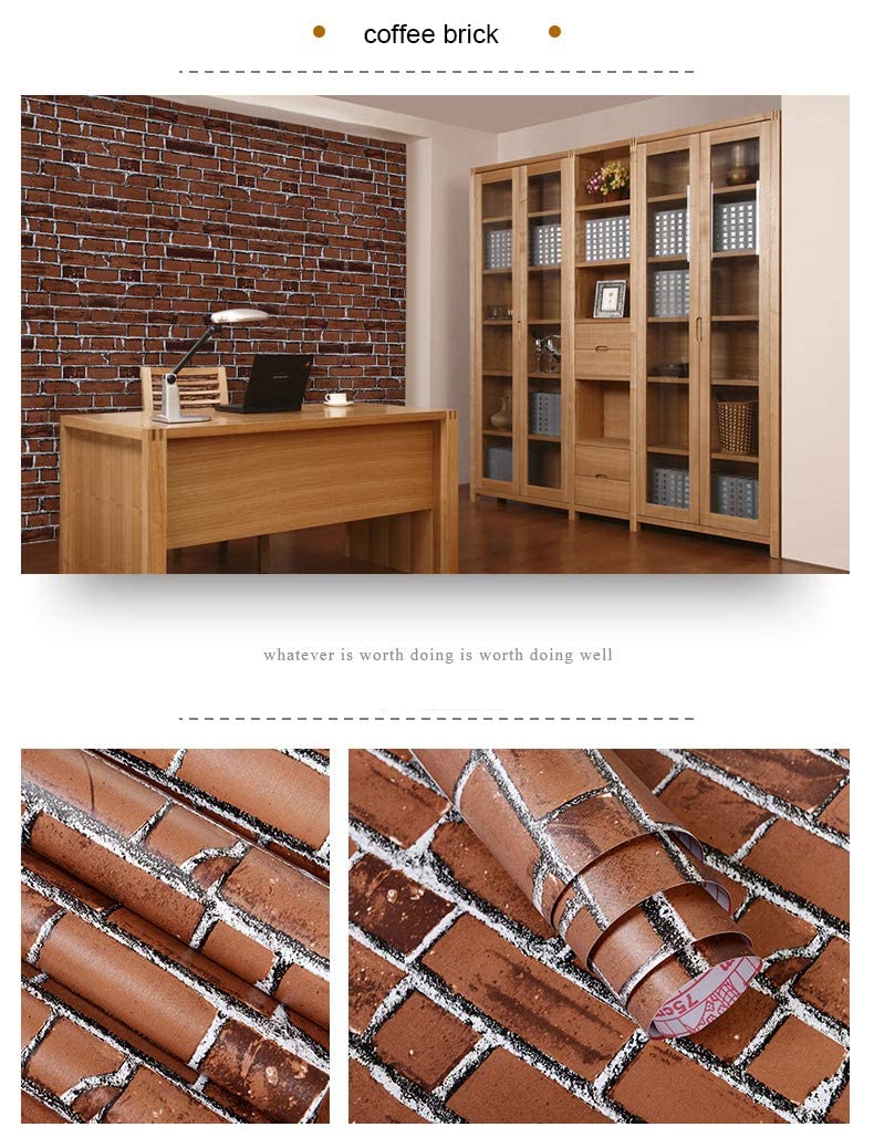 Peel and Stick self Adhesive Wall Paper for Wall Decor Stickers DIY for Living Room, Bedroom, Office Easy to Stick PVC, 45 cm x 300 cm, Brick