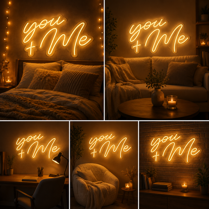 You + Me Neon Sign Board | Custom Neon Light Signs | Customised Neon Light Name Plate Romantic Wall Decor