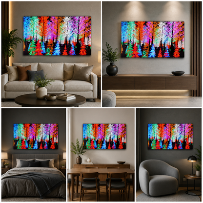 Colourful Trees Forest Canvas Painting Frame for Wall Decor