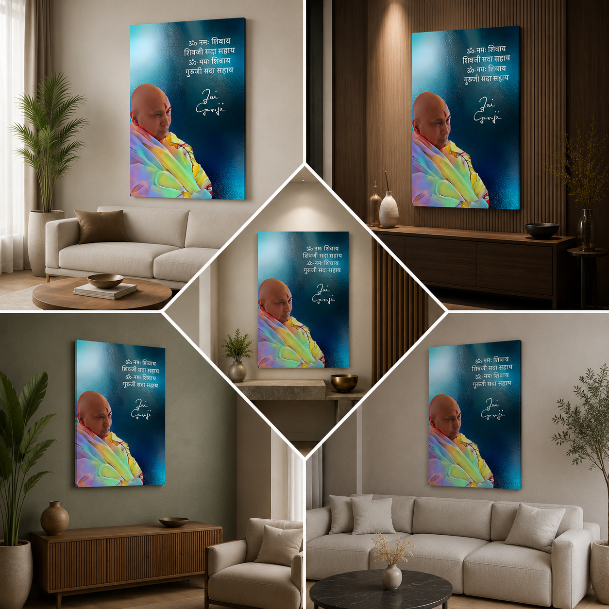 Guruji Canvas Wall Art with Om Namah Shivaya Mantra | Wall Decor for Home Decor