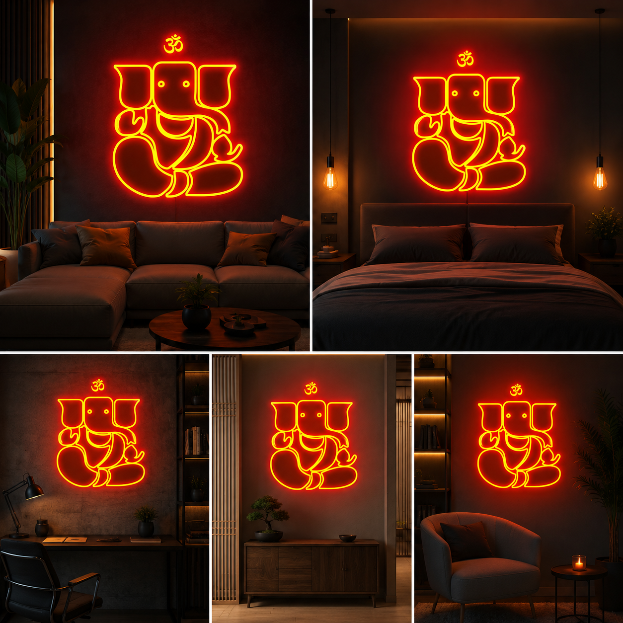 Lord Ganesha Neon Sign Board | Custom Neon Light | LED Neon Light Name Plate for Home Temple