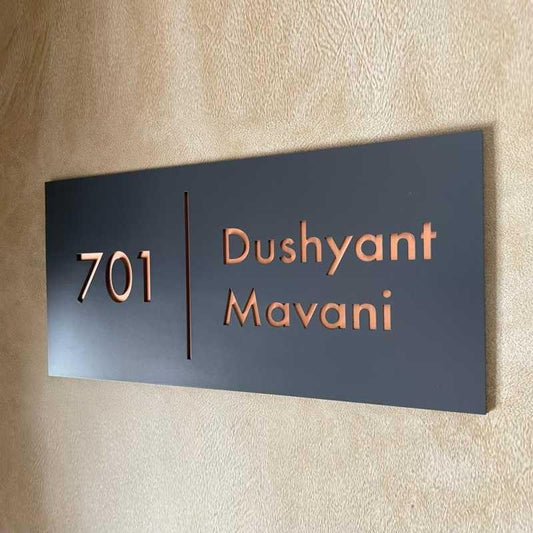 Premium Black Illuminated House Name Plate with Custom Number and Warm Backlighting