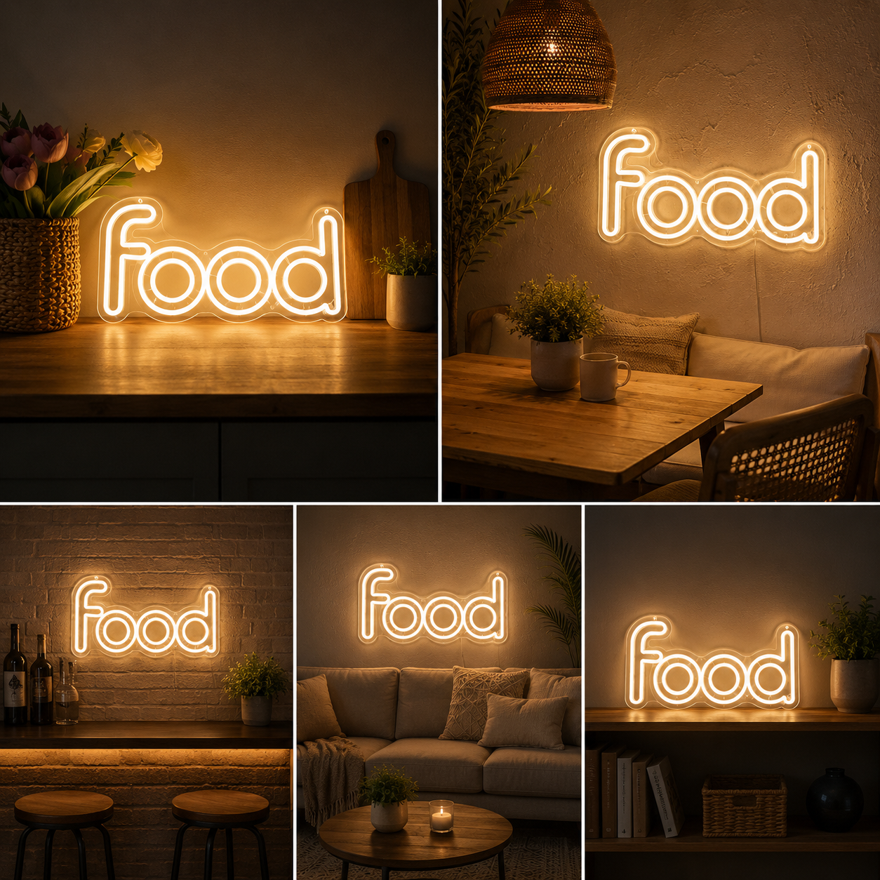 Food Neon Sign Board | LED Custom Neon Light Sign for Cafe, Restaurant & Kitchen Wall Decor