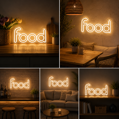 Food Neon Sign Board | LED Custom Neon Light Sign for Cafe, Restaurant & Kitchen Wall Decor