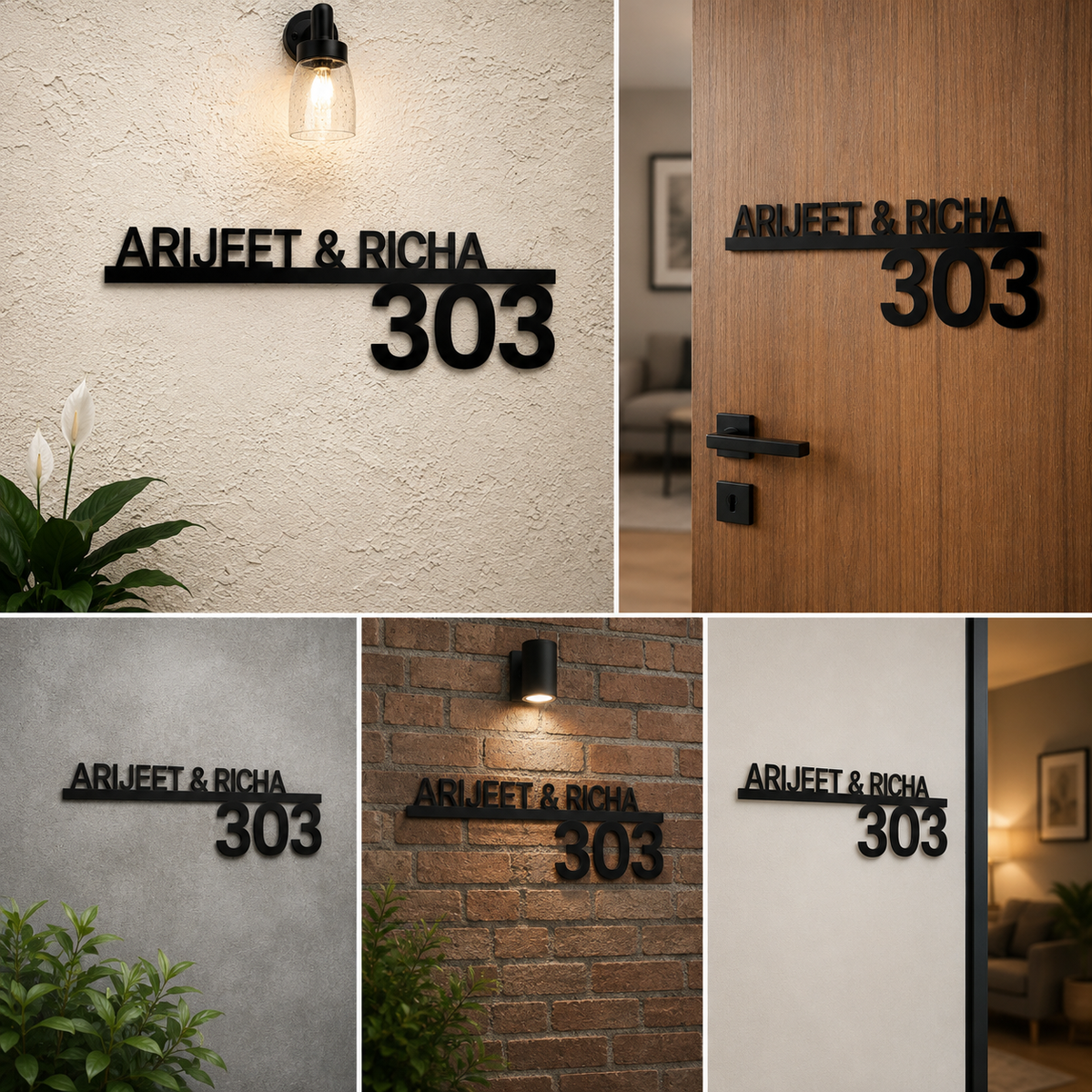 Personalized Contemporary Acrylic Name Plate for Home Entrance, Apartment, Villa and Office