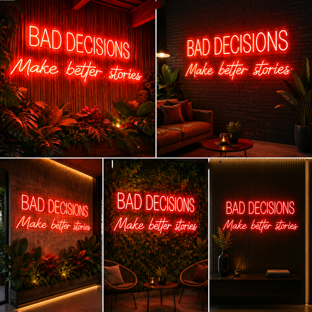 Bad Decisions Neon Sign Board | Make Better Stories Neon Light Wall Decor (50 by 30 inches)