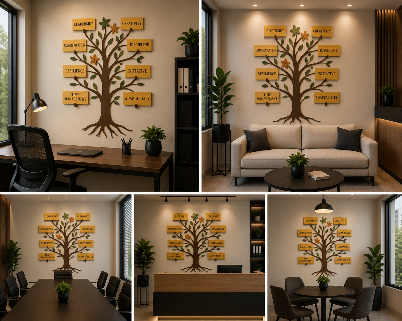 Motivational Growth Tree Wall Decor | Office Values Wall Art Sign | Leadership & Team Skills Wall Display