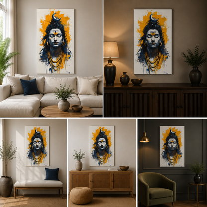 Modern Lord Shiva Canvas Painting Frame | Meditative Shiva Abstract Wall Art | Large Spiritual Canvas Wall Decor for Living Room