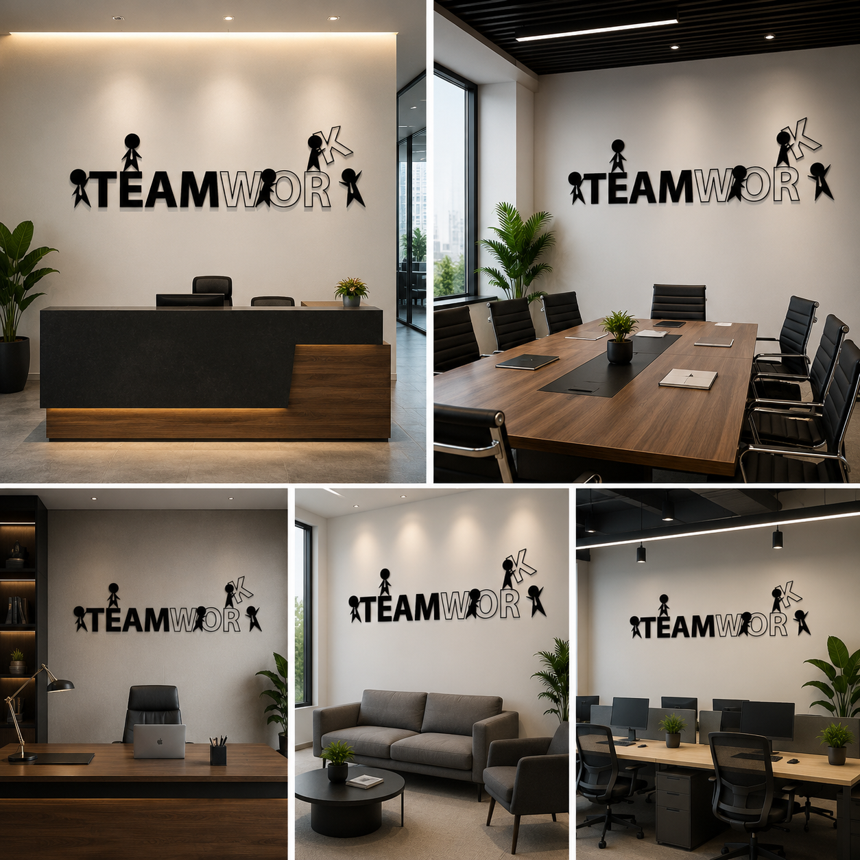 Teamwork Wall Art with Characters – Creative Office Collaboration Decor | Modern Workspace Wall Design
