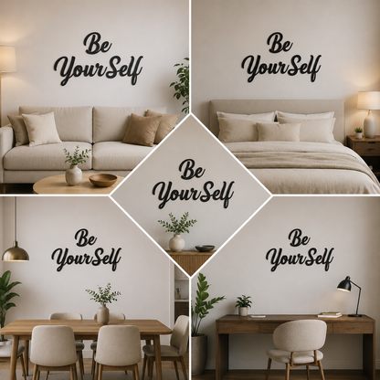 3D Be Yourself Quote Black Acrylic Wall Decor (30x30 In)