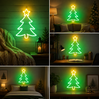 Tabletop Christmas Tree Neon Sign Board | LED Festive Neon Light Decor