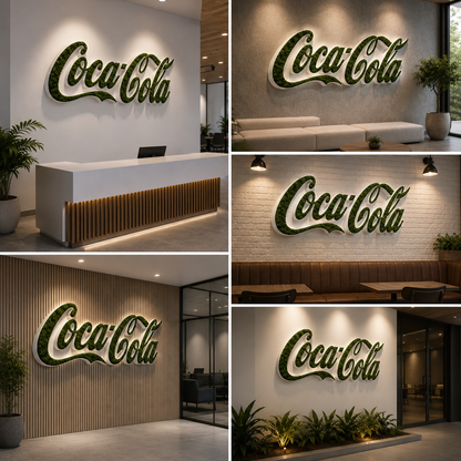 Artificial Moss 3D Logo Wall Sign Green Moss Letter Branding Signage for Office and Commercial Interiors