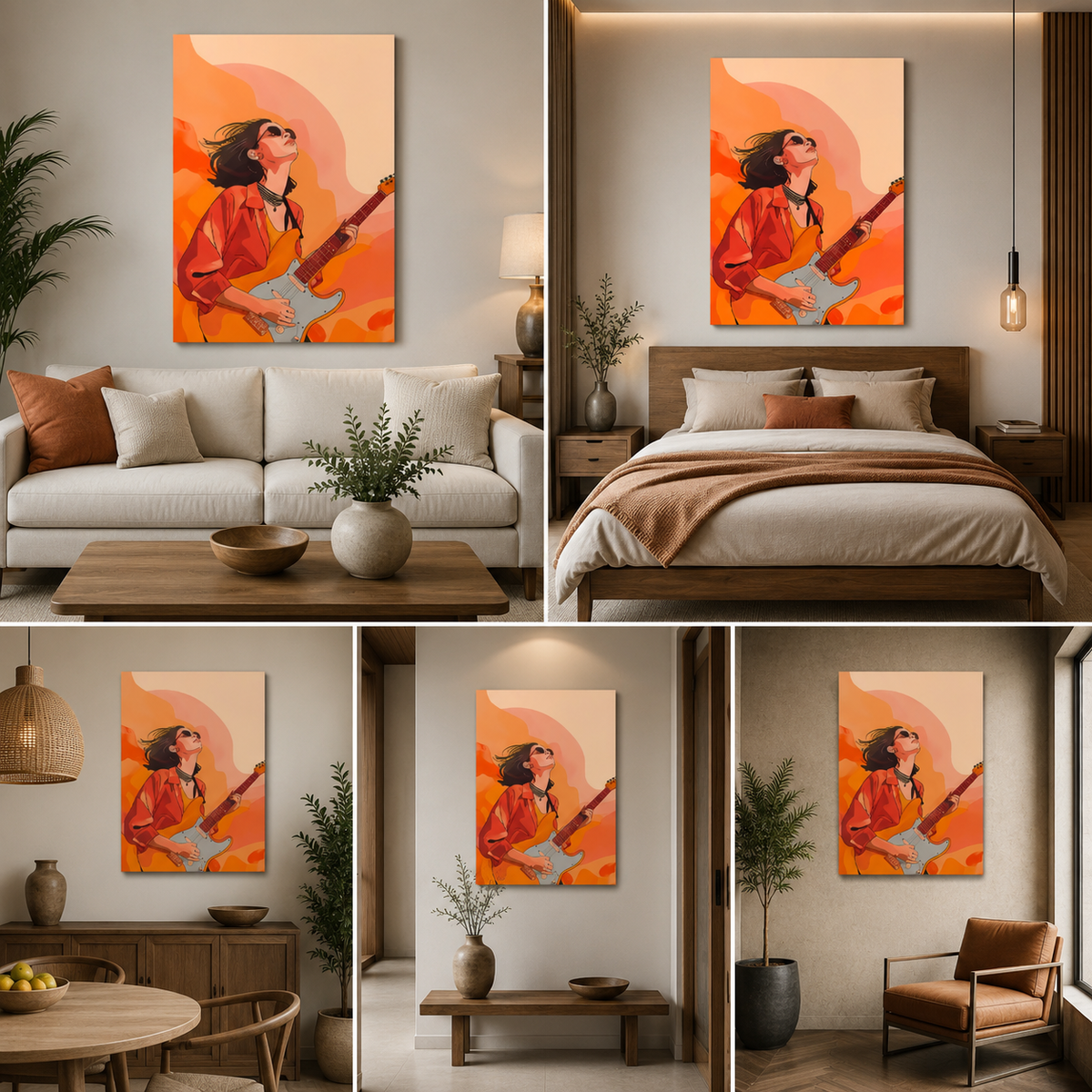 Modern Guitar Girl Canvas Painting Frame – Music Theme Abstract Canvas Wall Art Painting Frame for Living Room Wall Decor