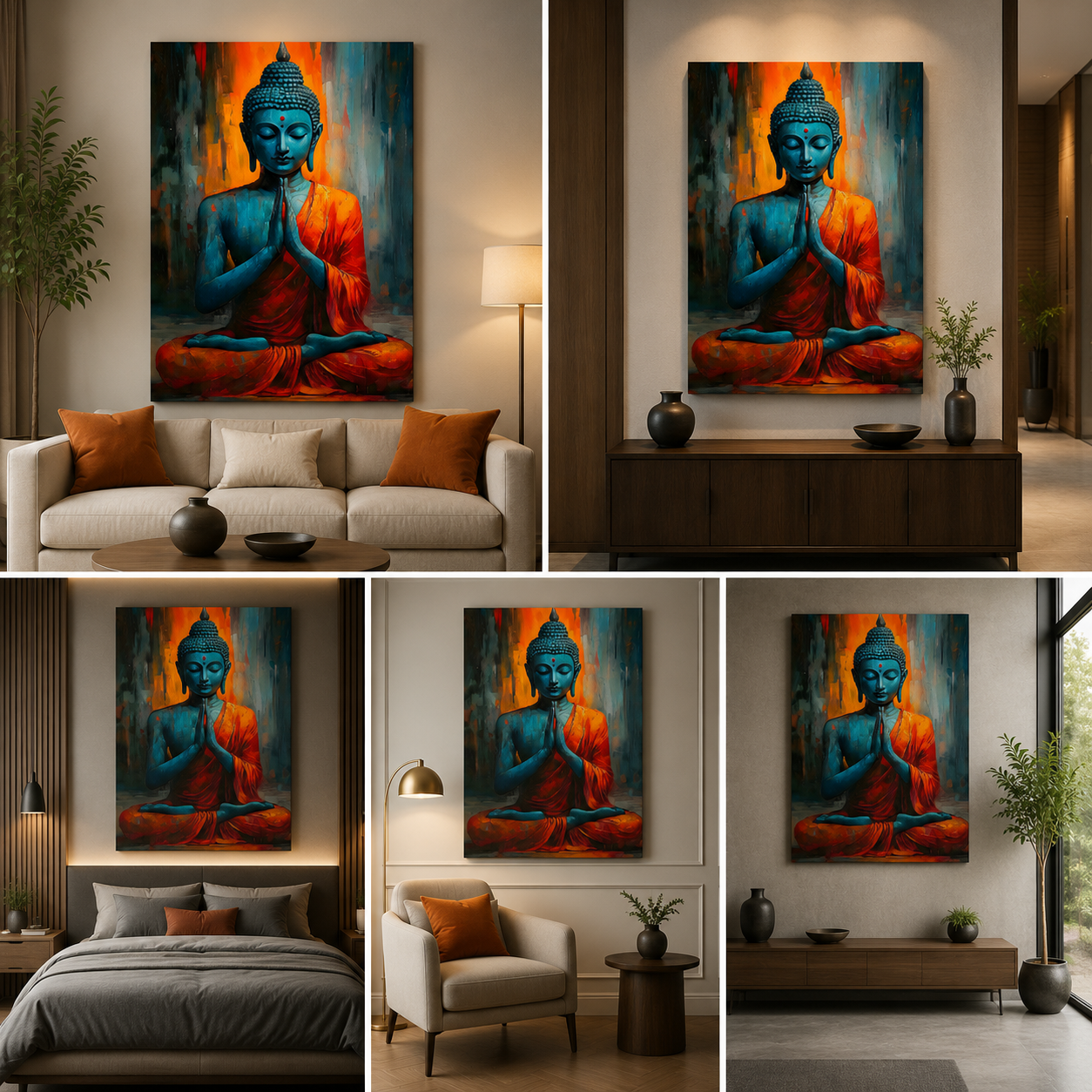 Meditating Buddha Canvas Painting Frame Spiritual Zen Wall Decor for Living Room