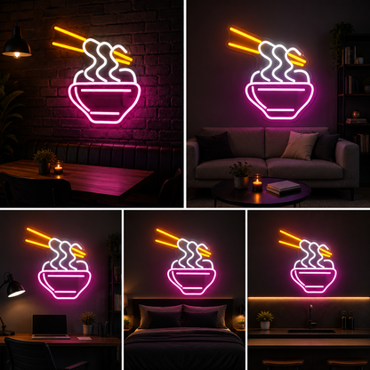 Ramen Noodles Neon Sign Board – Restaurant Custom Neon Light Wall Decor (15 By 15 Inches)