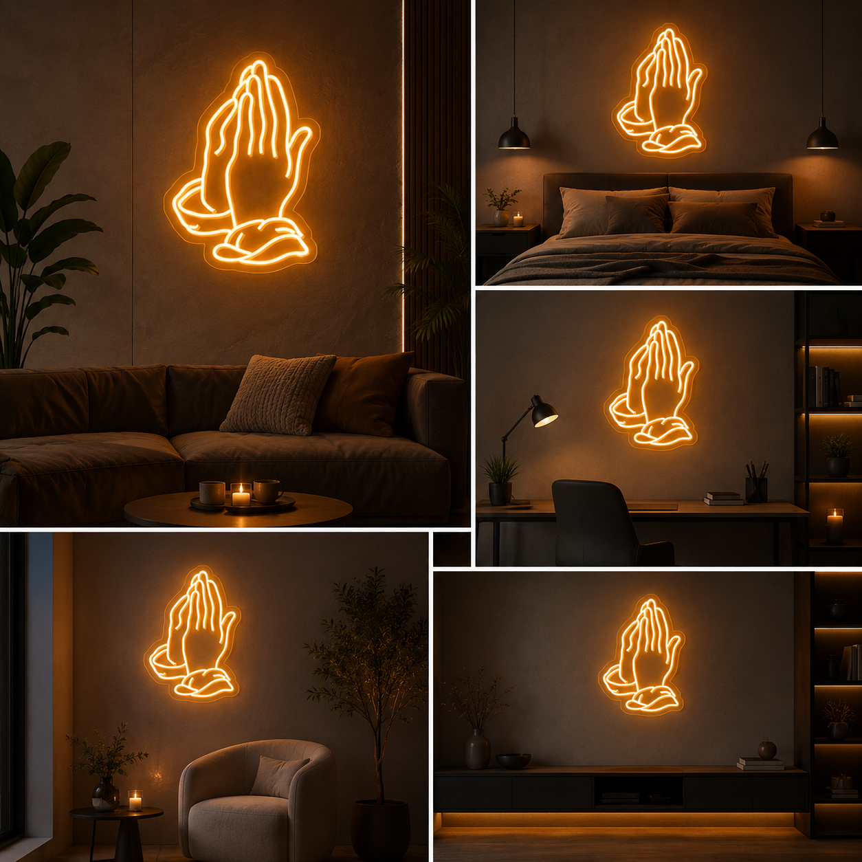 Namaste Hands Neon Sign Board | Custom Neon Light | LED Neon Light Name Plate for Wall Decor