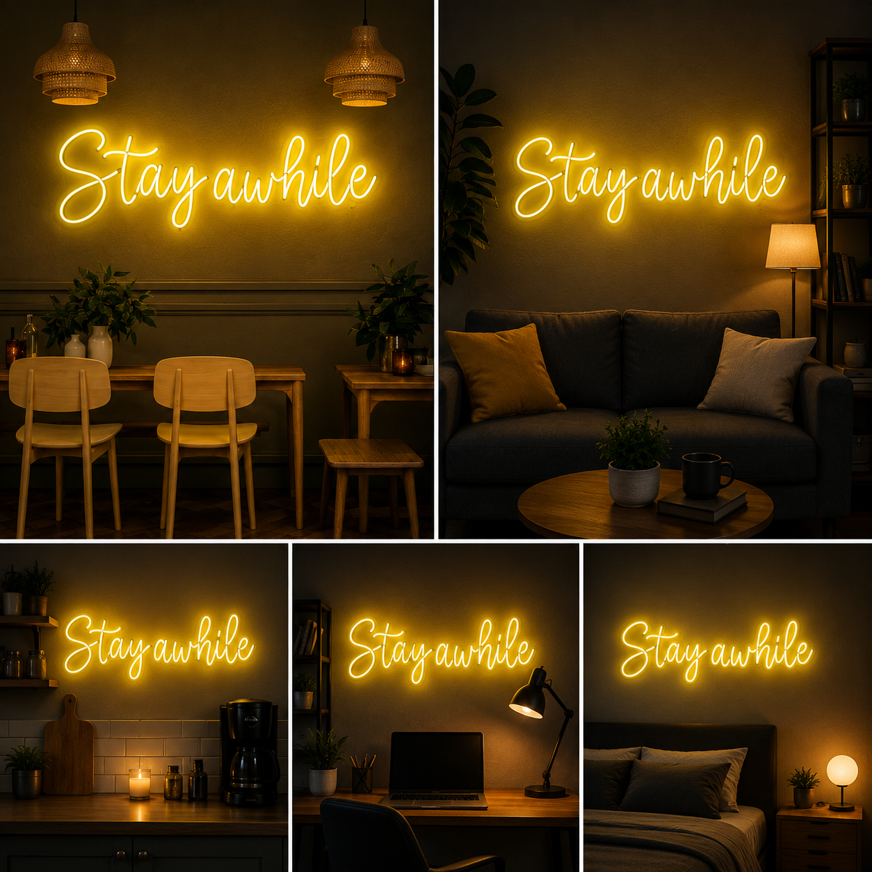 Stay Awhile Neon Sign Board – Custom Neon Light Quote Wall Decor (30 by 24 inches)