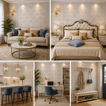 Self-Adhesive Wallpaper Peel and Stick Decorative Damask Design Wall Covering 45cm X 3Mtr (PVC, Roll 14.5 Sqft)