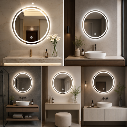Premium Round LED Bathroom Mirror with Double Ring Backlight | Modern Circular Vanity Wall Mirror for Home & Hotel