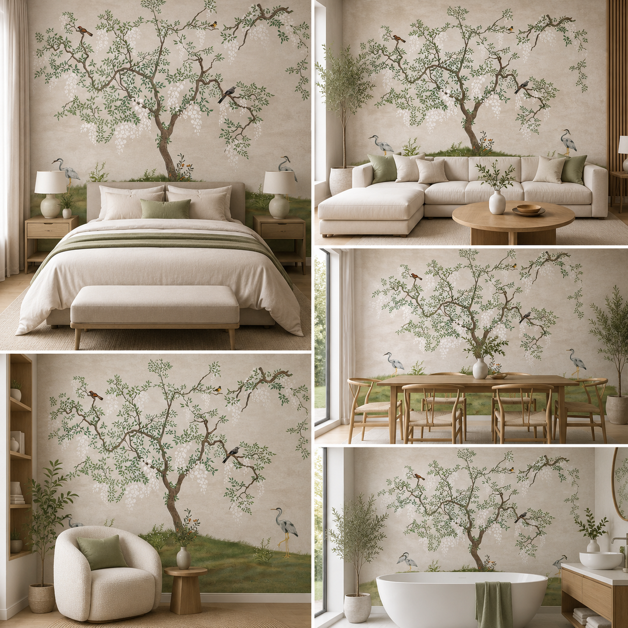 Luxury Bird on a Tree Wallpaper for Living Room
