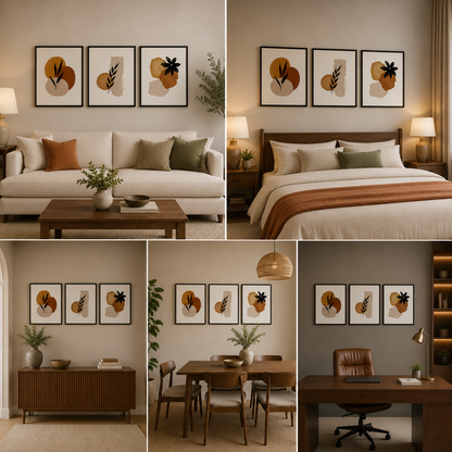 Abstract Minimalist Botanical Wall Art Set of 3 Panels | Neutral Leaf Canvas Painting | Acrylic UV Printed Wall Decor for Living Room Bedroom (18 x 24 Inches Each Part)