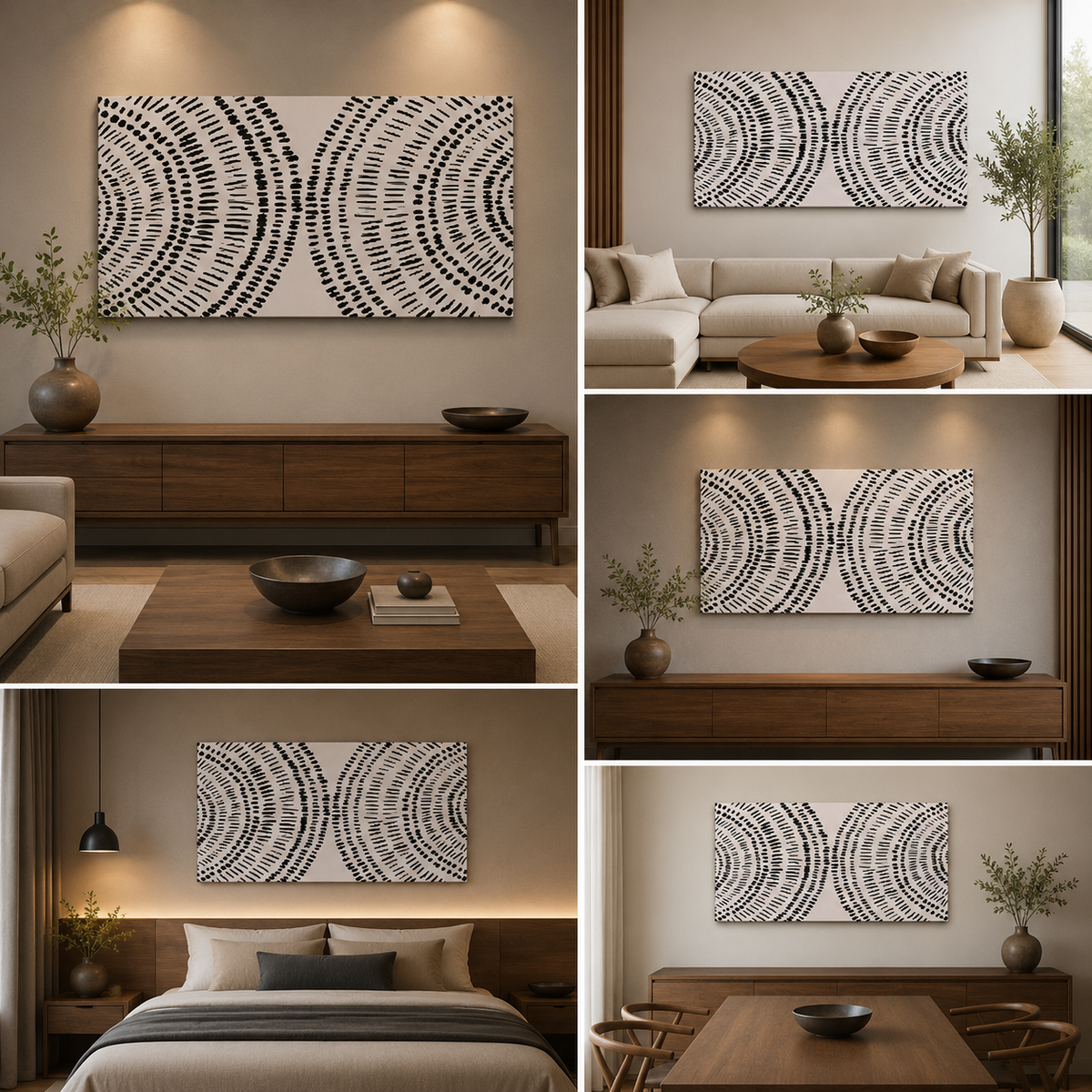 Modern Abstract Pattern Canvas Painting Frame – Black & White Minimalist Geometric Canvas Wall Art Painting Frame for Living Room Decor