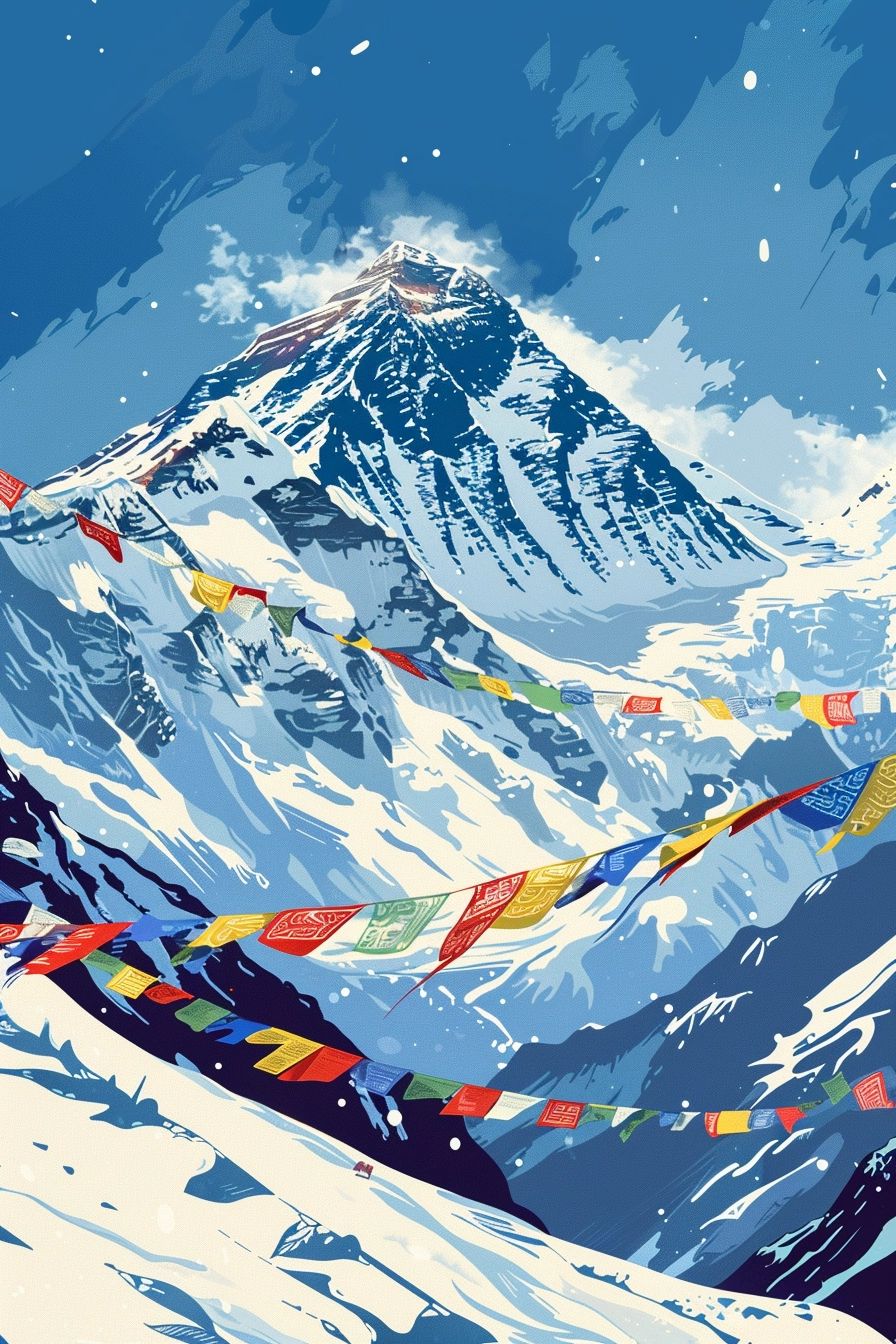 3D Himalayan Mountain Ceiling Design with Prayer Flags & Snowy Peaks for Home & Office