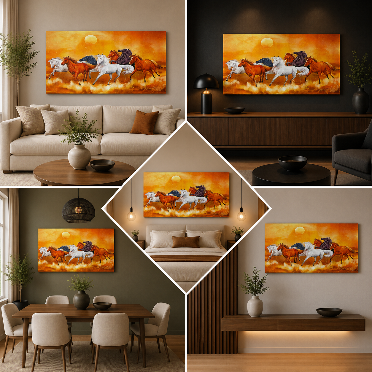 Seven Running Horses Vastu Painting for Wall Decor Gifts