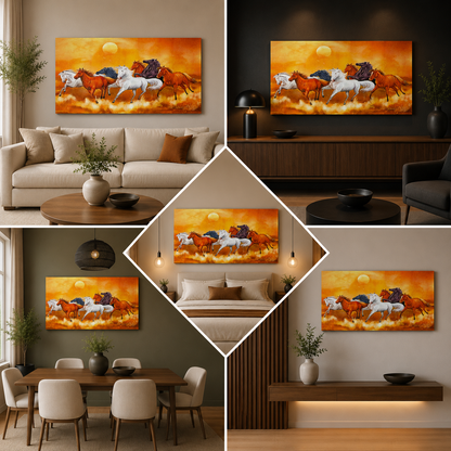 Seven Running Horses Vastu Painting for Wall Decor Gifts